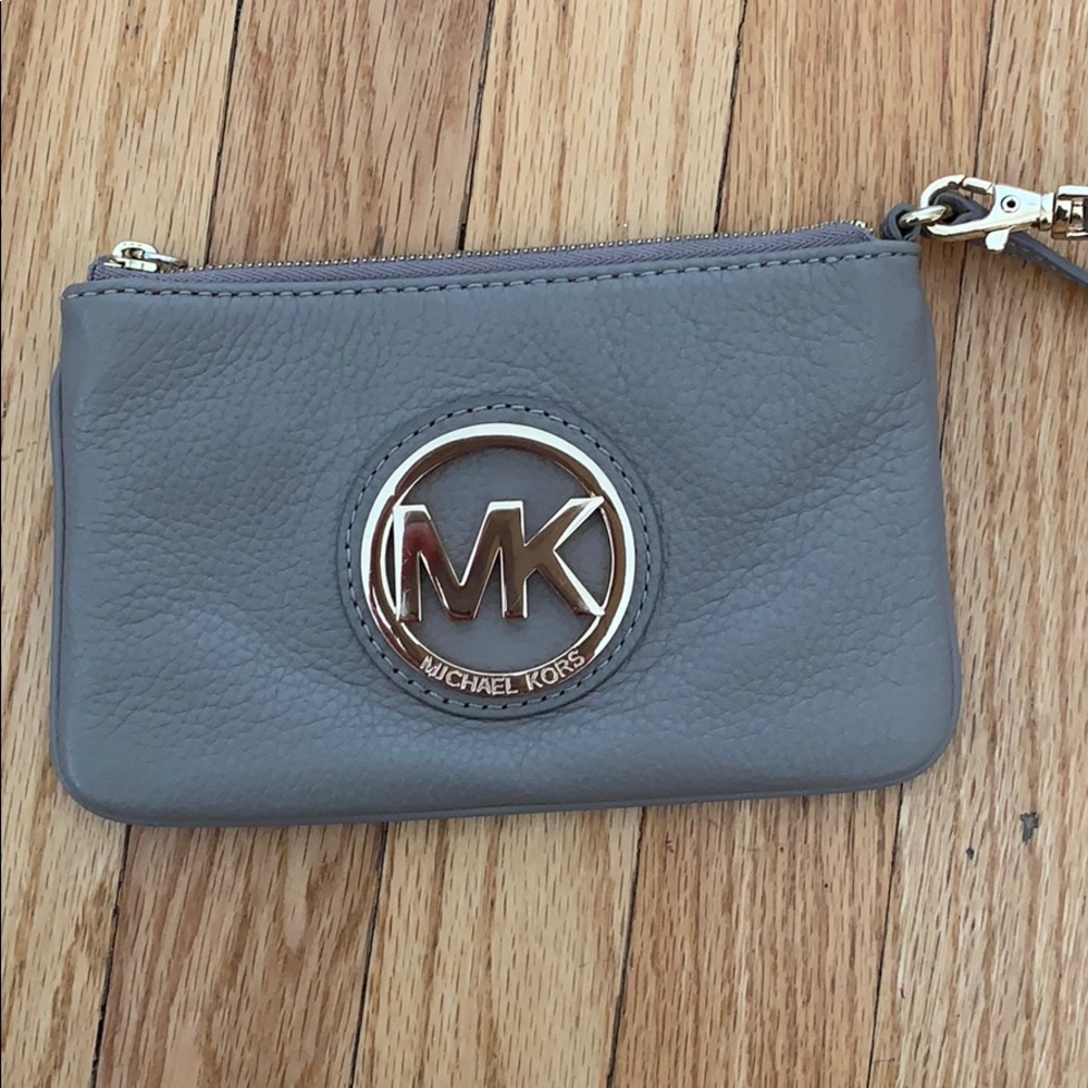 Michael Kors wristlet, Gray leather gold hardware